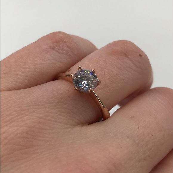 Rose Gold and Cubic Zirconia Solitaire Ring - Picture 1 of 7